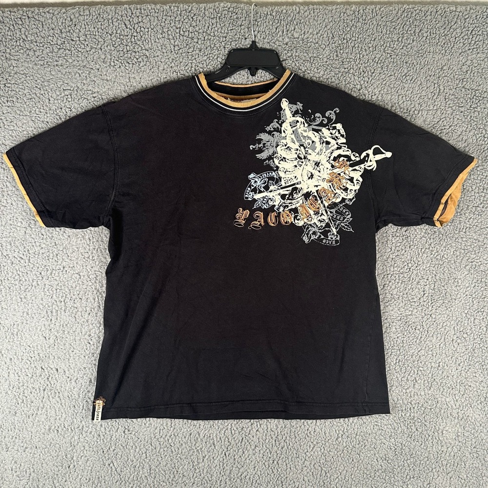 Vtg Paco Jeans T-Shirt Mens XL Black Embroidered Y2K Back Print‎ Wings Sword